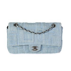 Chanel Light Blue Denim & Black Medium Perfume Bottle Embroidery Flap Bag